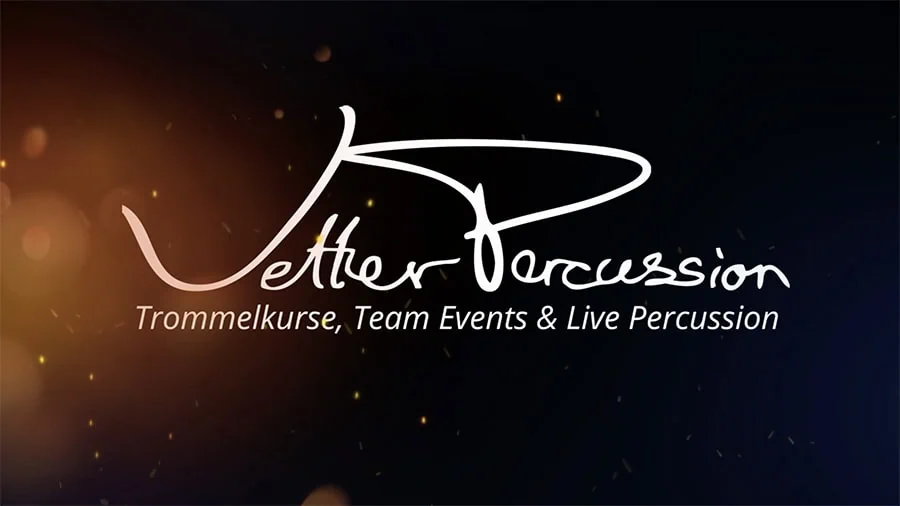 Logo von Vetter Percussion mit dem Schriftzug und den Begriffen Trommelkurse, Team Events und Live Percussion.